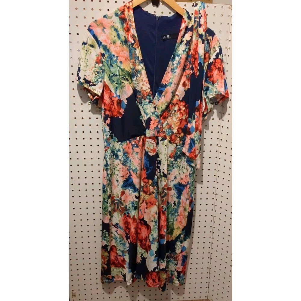 Leslie Fay Floral Short Sleeve Dress Size 16